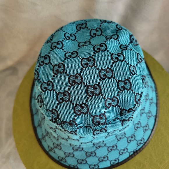 Gucci Bucket Hat Blue Canvas Small Size 56 - Picture 10 of 11